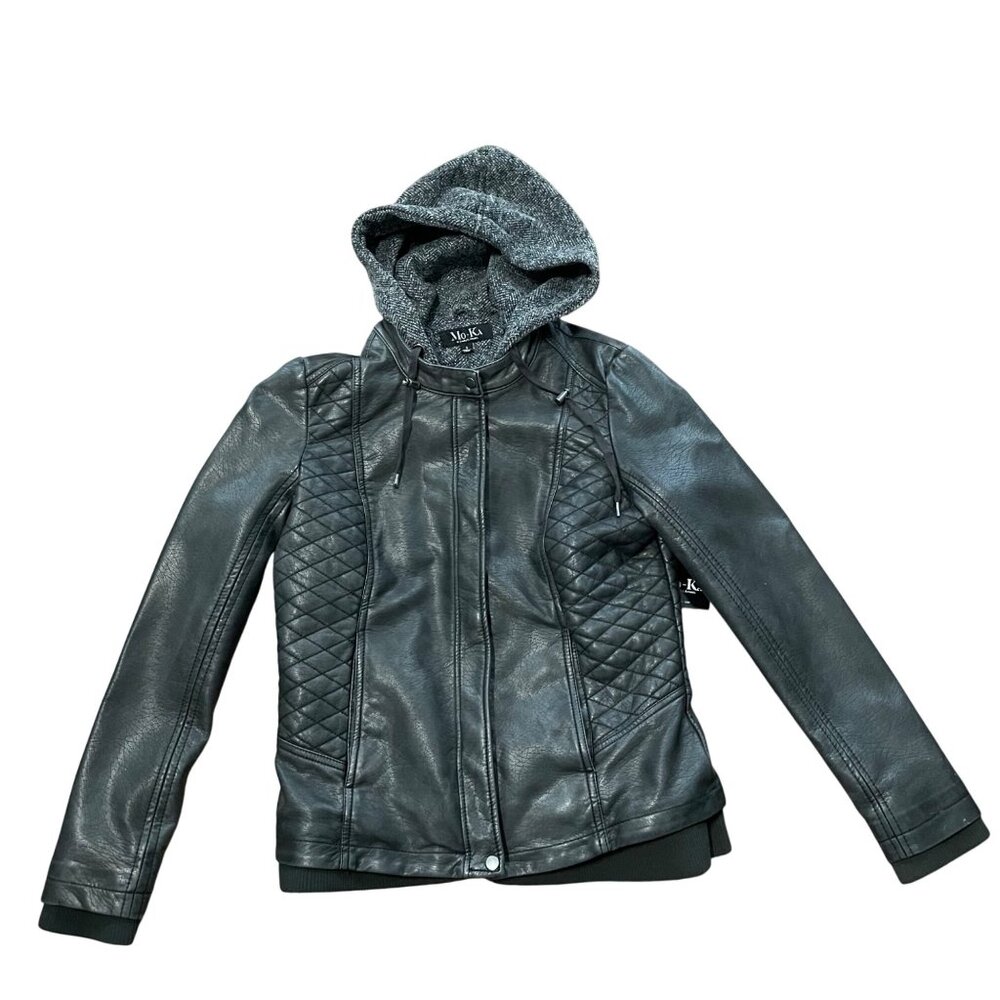 Black Leather Jacket with Hood